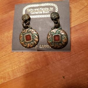 Cathy and Marcia for Catherine Stein Bronze Color and Enamel Earrings